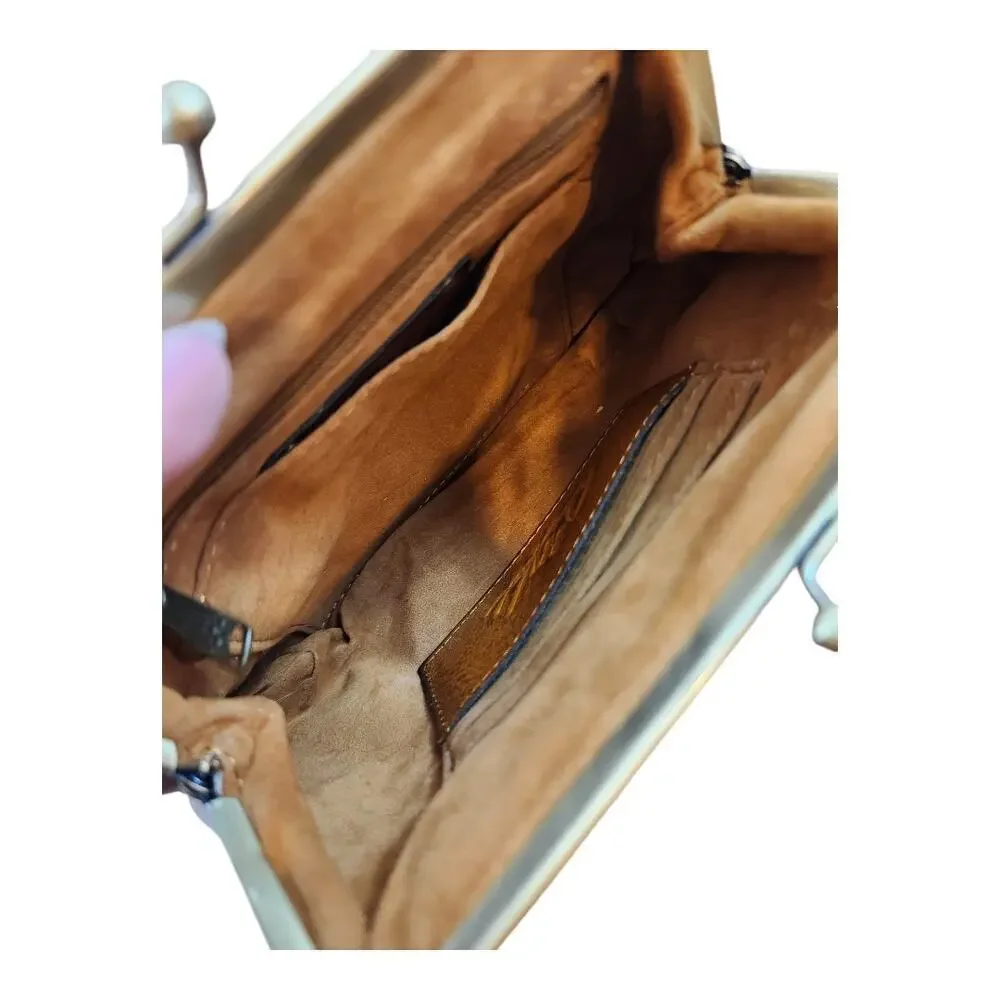 Patricia Nash Savena tooled brown leather clutch kisslock wallet missing strap